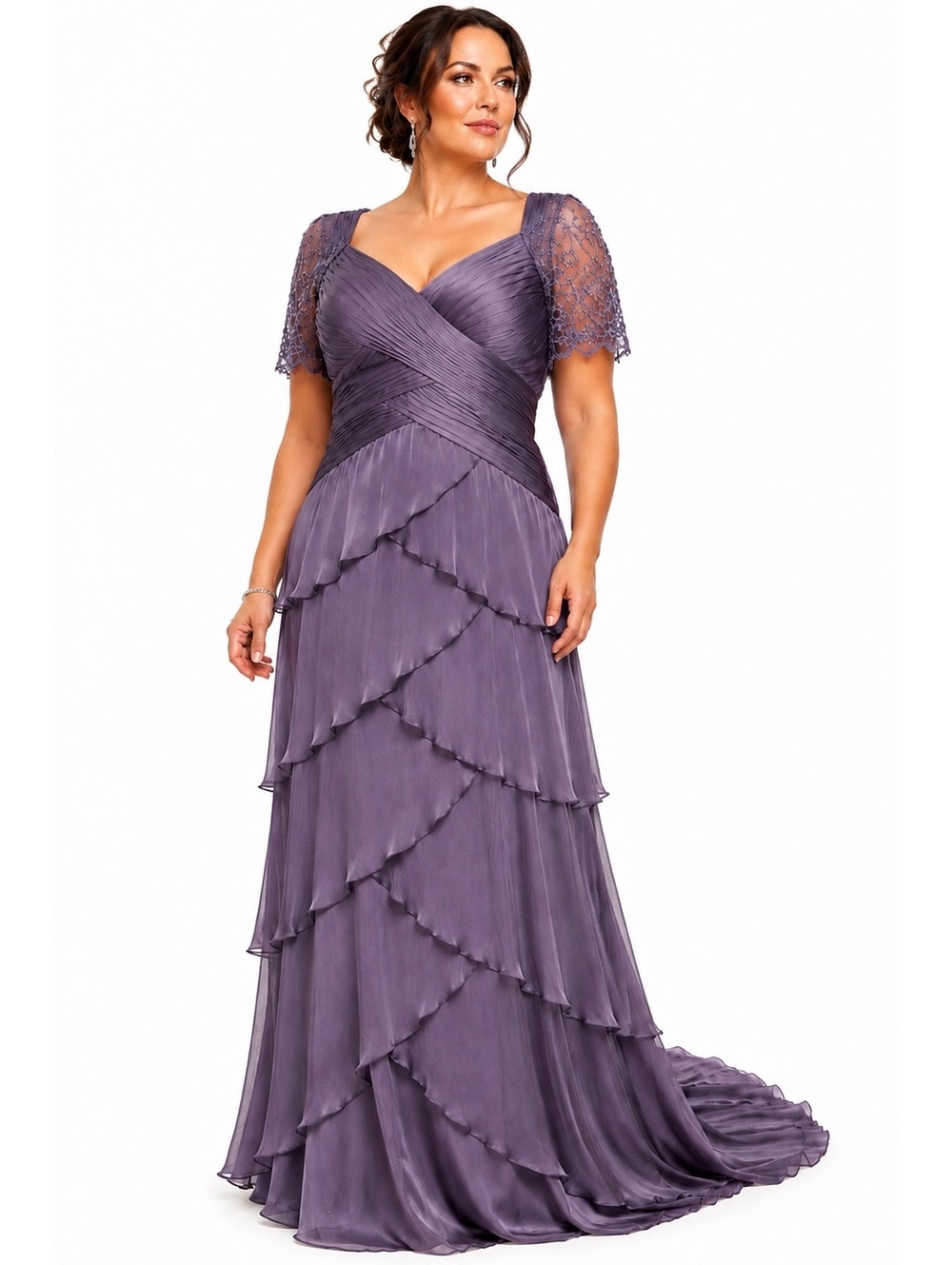 Adrianna Papell Dusty Lavender Beaded Lace Evening Gown Mother of the Bride